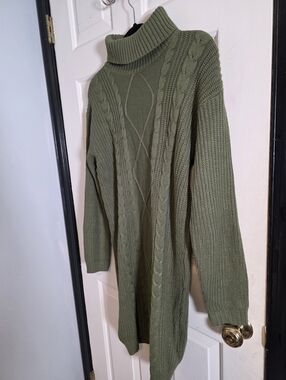 For G and PL Womens Knit Turtleneck Sweater Pullover Sweater Dress Olive Size S
